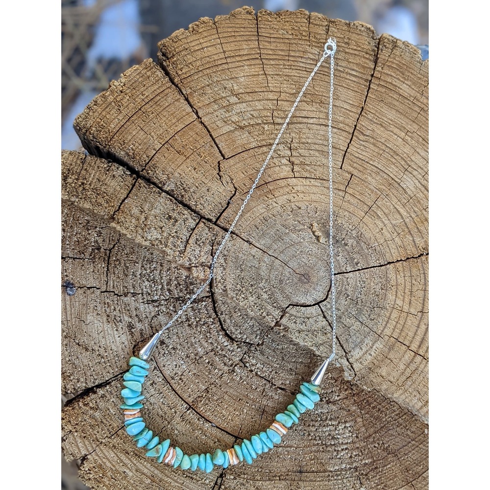 Santo Domingo Pueblo Green Turquoise Heishi & Spiny Oyster Necklace Jewelry ** - Picture 6 of 6